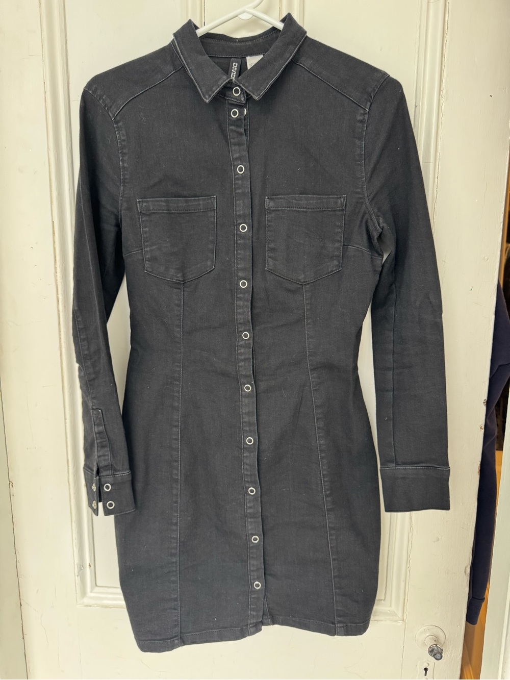 H&M Black Long-Sleeve Button-Front Denim Shirt Dress